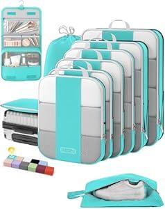 10 Set Compression Packing Cubes for Travel Essentials, Compressible Expandable Packing Cubes for Suitcase, OlarHike Luggage Organizer Bags for Travel, Handy Helper for Organizing Clothes(Cyan) 