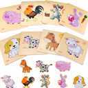 8pcs Wooden Puzzles for Toddlers 1 2 3 4, Toddler Puzzles Ages 1 2 3 4, Montessori Educational Jigsaw Toys Puzzles Christmas Birthday Gift for Kids Girl Boy 1-4 Year Old (Farm Animal)