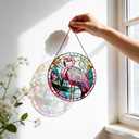 7.87'' Flamingo Suncatcher Stained Glass Window Hanging Summer Bird Sun Catcher Decorations Kitchen Home Wall for Girls Women Flamingos Lovers Gifts Housewarming Valentines Day