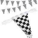 Reusable Party Decoration Pennant Banner - 21 Pcs Black & White Checkered Flags on a 30ft String – Perfect for Race Car, Racing, Checkered Themed Parties & Events