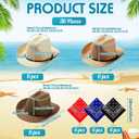 Zhanmai 18 Set Cowboy Hats and Bandanas Set - Straw Hats, Western Bandanas, Party Cowboy Costume Accessories