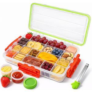 Snackle Box Container - Charcuterie Board with Lid & Handle, BPA-Free Snack Box Container with Adjustable Snack Containers, Portable Food Storage Organizer for Travel, Picnic, or Parties