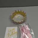 Landical 8 Pcs Gold and Pink Princess Crown Cake Topper Corona Para Pastel Queen Pink Cake Decorations Happy Birthday Topper Bow Tie for Birthday Party Wedding Supplies, 4.9 x 2.16 inches