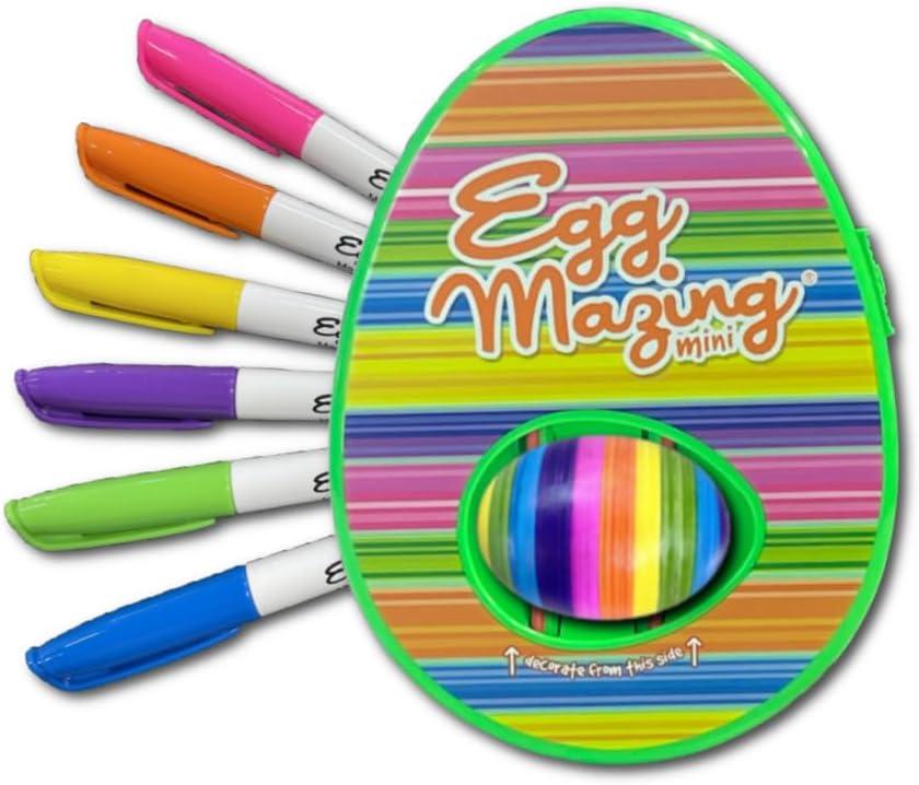 EggMazing Easter Egg Mini Decorator Kit Arts and Crafts Set - Includes Egg Decorating Spinner and 6 Markers - Ages 3 and Up, Taille Unique