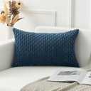 Kevin Textile 16x24 Inch Pillow Cover 1 Pack Boho Decorative Soft Striped Corduroy Lumbar Farmhouse Solid Color Accent Rectangle Cushion Case for Living Room Couch Sofa Bed, Blue