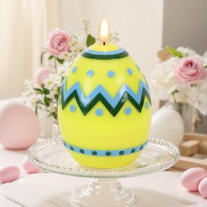 DRomance Easter Flameless Candles Battery Operated with 6 Hour Timer Battery Operated Real Wax Color Painted Easter Egg Shaped LED Flickering Candles Dinner Spring Holiday Decor(Yellow, 2.4"D x 6.3"H)