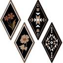 CHDITB Aztec Florals Wall Decor, Set Of 4 Flower Art Black Western Wooden Sign,Farmhousel Artwork Wooden Hanging Plaque, Natural Folwers Wall Art Sign For Living Room, Bedroom, Office Wall Hanging