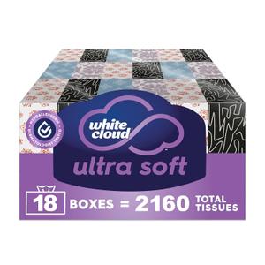White Cloud Ultra Soft 3-Ply Facial Tissue, 18 Box Multipack, 120 Tissues Per Box