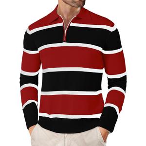 EDITCOZY Men Casual Polo Shirts Vintage Striped Golf Shirts Knit Rugby Shirt Lightweight Polo Sweater (M)