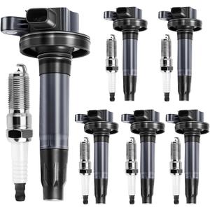 UF553 Ignition Coil Pack & 5019 Iridium Spark Plugs Compatible with Ford Edge Flex Fusion Taurus X, for Lincoln MKS MKX MKT MKZ, Mazda 6 CX-9 3.5 3.7 2007 2008 2009 2010 2011 2012 2013 2014 2015,6PCS