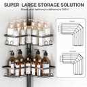 Corner Shower Caddy Tension Pole, 4-Tier Stainless Steel Rustproof Bathroom Shower Organizer47-114Inch Height Adjustable Shower Shelves, No-Drill Required Black