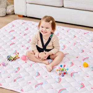 Baby Play Mat, Extra Large&Thick Baby Mat for Floor, Foldable Padded Floor Mat for Baby (71" X 59", Pink Rainbow)