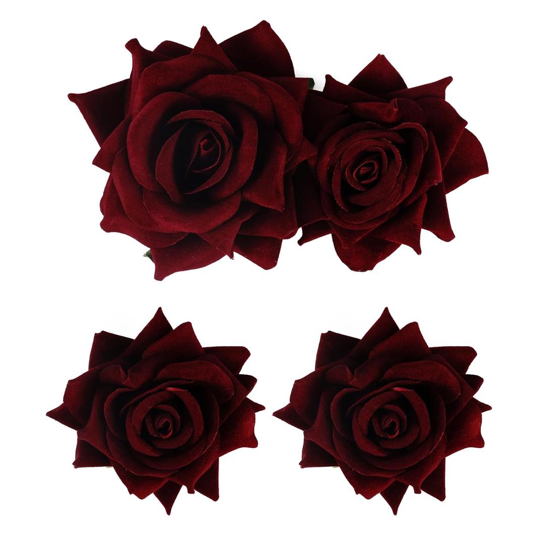 3 Pcs Rose Flower Hair Clip Rose Brooch Flamenco Dancer Hairpin Mexican Hair Accessories for Woman Girls Wedding Party Mother's Day Halloween Costume  (Dark Red)