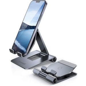 Lamicall Aluminum Metal Adjustable Cell Phone Stand Desk - Heavy Duty Aluminum Metal Foldable Desktop Phone Holder, Cradle, Dock, for iPhone 16 15 14, Plus, Pro, Pro Max, 13 12 X XS,4-11'' Phone Grey