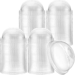 200 Pcs Plastic Dome Lids Bulk, Clear Disposable PET Cup Lids with Straw Slot, Fit 12 oz, 16 oz, 20 oz, 24 oz Round Plastic Cups for Summer Coffee, Ice Cream, Milkshake, Slush, Shop Party Supplies