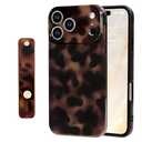 NITITOP Compatible for iPhone 17 Pro Max Case with Wrist Strap Cute Stylish Leopard Print Amber Tortoise for Women Girls Men Soft TPU Shockproof Protective Cover - Brown Leopard