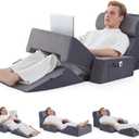 9PCS Wedge Pillow Set for After Surgery Recovery, Adjustable Memory Foam Neck Pillow,Foam Leg Pillow,Relieves Neck,Leg Pain,Sleep Apnea,Reading Pillow with Breathable Seersucker,Dark Grey