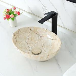 Davivy 16.3"x13.4" White Marbling Bathroom Vessel Sink with Pop Up Drain,Oval Vessel Sinks Above Counter,Ceramic Egg Shape White Vessel Sink for Bathrooms