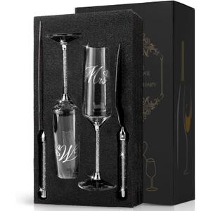 Wedding Cake Knife and Server Set, Mr and Champagne Flutes with Wedding Cake Cutting Set for Bride and Groom Toasting (Clear) (Transparent)