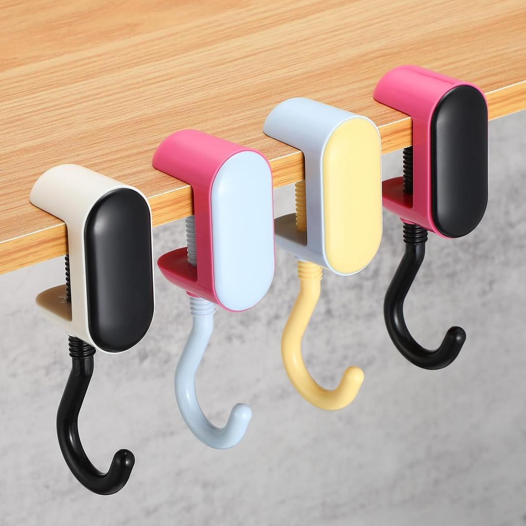 Novabright 4 Pack Adjustable Table Hooks for Hanging Purse Bags Heavy Duty No-Drill Desk Hooks Under Desk Bag Holders Multi-use Organizer for Handbag, Backpack, Headphone Office Table Accessories