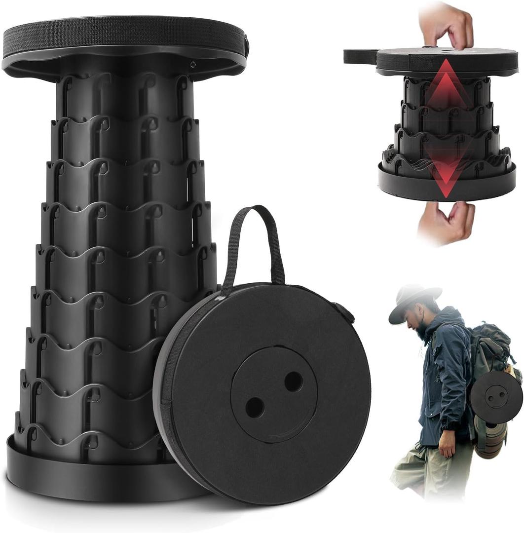 Collapsible Stool, Camping Stools for Adults with Load Capacity 400lbsUpgraded Folding Seats with Carrying Straps for Outdoor Fishing Hiking Gardening Travel BBQ (Black)