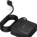 TESSAN Surge Protector Power Strip, 15 Ft Flat Plug Extension Cord with 3 USB (1 USB C) 8 Outlets, 1250W, 900J Protection, 3 Sided Outlet Extender with Power Switch for Office, Dorm Room, Black