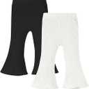 SOBOWO Baby Girl Flare Pants 2 Pack Toddler Solid Ribbed Ruffle Bell Bottoms Pants Trousers Fall Outfits 12-18 m, Black/Apricot 