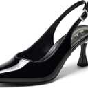 Elisabet Tang Women's Kitten Heel Slingback Low Pumps 3 Inches Stiletto Pointed Closed Toe Elegant Dressy Bridal Wedding Party Shoes (10, Black)
