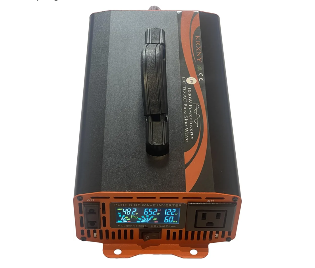 1000W Power Inverter 48V DC to 110V 120V AC Converter Pure Sine Wave LCD Display for RV Truck Camping Off Grid Home Solar with Handle