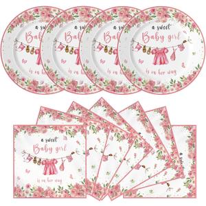 2 x 40pcs Greenery Gender Reveal Baby Shower Supplies Party Boho Greency Party Decorations Tableware Set Dessert Plates Napkins for 20 Guests (Pink)