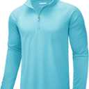 CRYSULLY Men's Long Sleeve 1/4 Zip Shirts Sun Protection Pullover UPF 50+ Rash Guard Running Lightweight T Shirt (Large, Ice Blue)