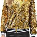women's glitter baseball jacket zipper long sleeve sequin blazer elegant short jacket short jacket rave jacket outdoor bomber jacket, M