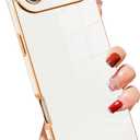 SAKUULO Case for iPhone Air Luxury Plating Gold Case for Women Girls Soft TPU Shockproof Raised Full Camera Protection Electroplate Bumper Cover for iPhone Air 6.5"- White