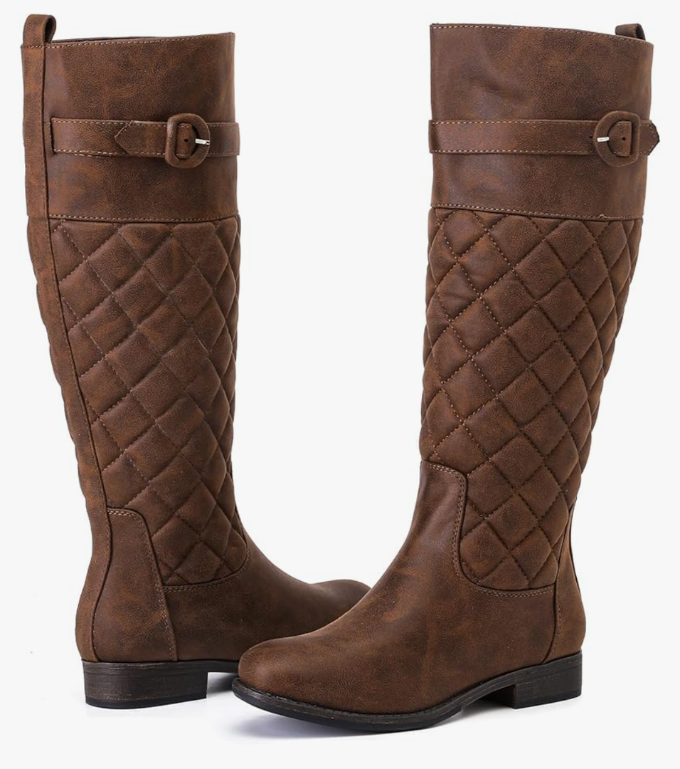 Women's Slouchy Knee High Boots Low Heel Comfort Round Toe Tall Calf Flat Riding Combat Boots for Women Size 6.5