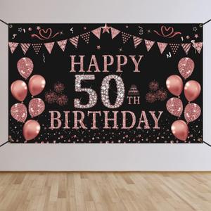 Trgowaul 50th Birthday Decorations for Women - Rose Gold 50th Birthday Banner, Backdrop, 50th Birthday Party Supplies, Photography Supplies, Background, Happy 50th Birthday Banner