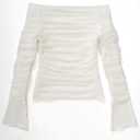 OMKAGI Women Long Sleeve Tops Boat Neck Off Shoulder Shirts Fitted Going Out Y2K Crop Top (White, XS)