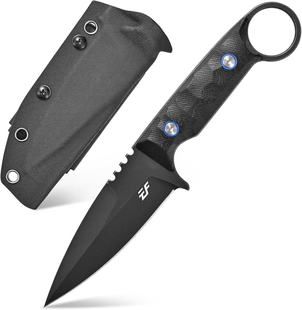 Eafengrow EF152 Fixed Blade Knife K110 Steel Blade G10 Handle Full Tang EDC Tool Knife for Outdoor Working Camping Hiking (black)