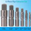 Pipe Extractor Set, 6-Piece Heavy Duty Steel Broken Pipe Extractors for Removing Damaged Threaded Pipes & Fittings from 1/8" to 1", with Durable Storage Case, Ideal Tools for Plumbers Mechanics DIY