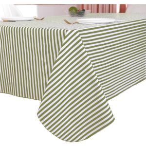 Walrus Heavy Duty Vinyl Tablecloth with Flannel Backing Waterproof Oil-Proof Plastic Table Cloth Stain-Resistant Wipeable Rectangle or Square Table Cover for Indoor and Outdoor (Stripe, 52X70 Inch)