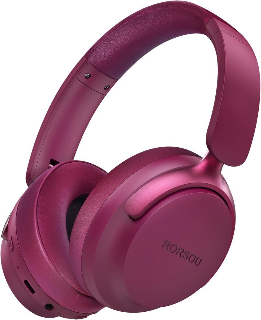 RORSOU B8 Bluetooth Headphones Over Ear, 6 EQ Music Modes and 50H Playtime Deep Bass Wireless Headphones with Mic, Lightweight Folding HiFi Stereo Headset for iPad/Travel/Tablet/PC/Home Red