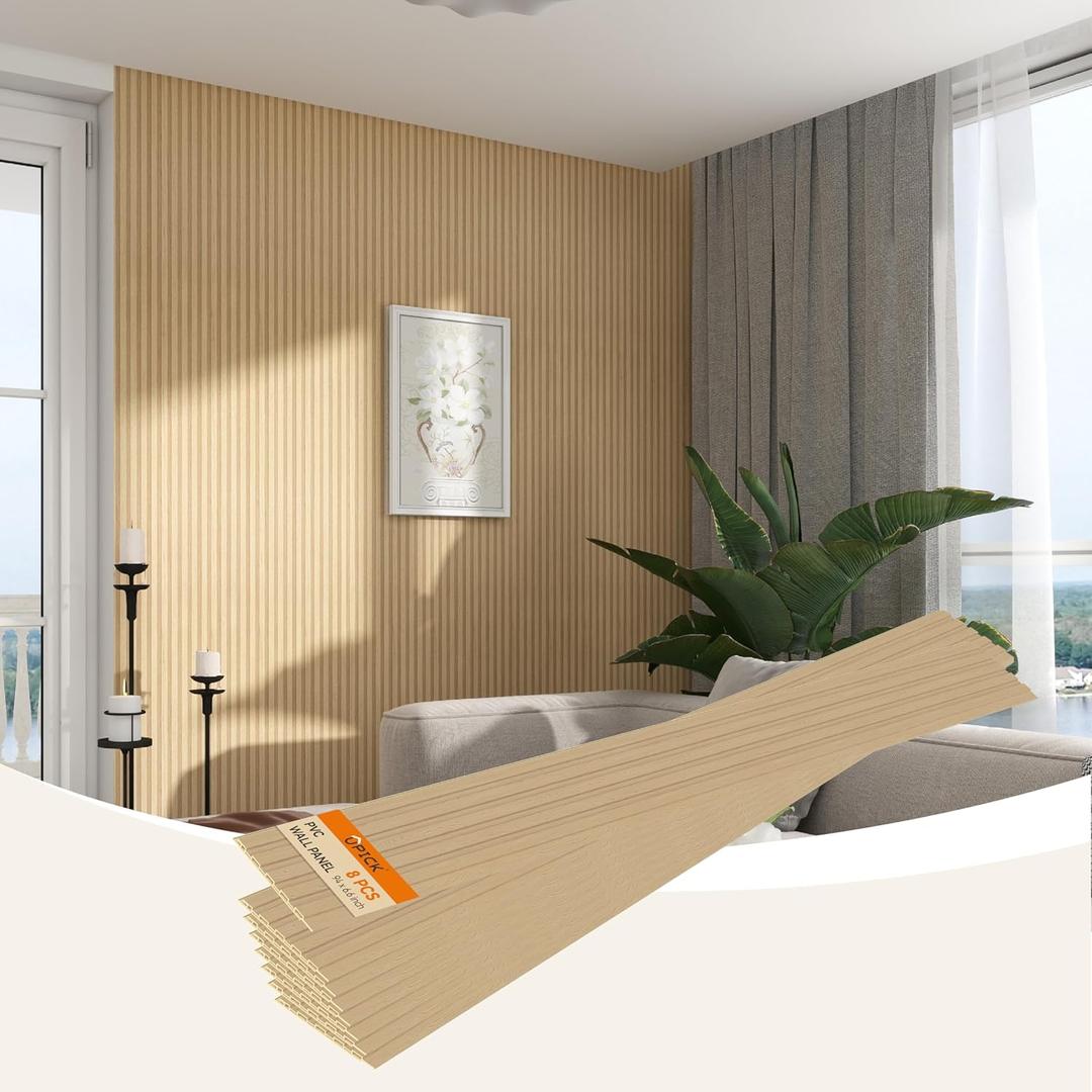 Upick WPC Slat Wall Panels, 8 Pack 94 x 6.57 in 3D Wood Wall Panels Fluted Textured for Interior Wall Decor, Oak