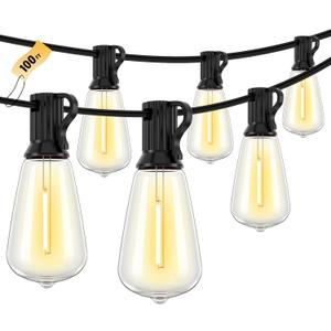 Doukegde 100FT LED Outdoor String Lights, 2700K LED Patio Lights Outdoor Waterproof with 50+2 Shatterproof Vintage Bulbs, Plug in Hanging Light for Porch, Backyard, Garden, Gazebo [Non-Solar]