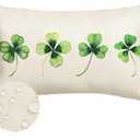2 x St Patricks Day Lucky Clover White Outdoor Waterproof Throw Pillow Cover,12x20 Inch Shamrock Green Spring Lumbar Cushion Case Decoration for Sofa Couch Patio