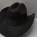 QWINEE Women's Western Rhinestone Tassel Decor Cowboy Hat Halloween Cowgirl Hat Fedoras for Men (Black), 57cm 