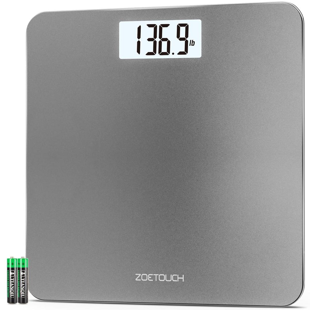 Bathroom Scale for Body Weight Digital Weighing Machine with Backlit LCD Display, Most Accurate Bath Scale for People, High Precision, Grey,Tempered Glass Batteries Included, 396lb/180kg (Grey(Non-Bluetooth))