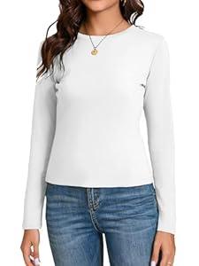 Dwnval Women's Fall Long Sleeve Crewneck T Shirt Basic Slim Fitted Knit Going Out Tops(White, M)