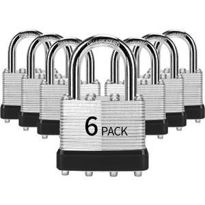 Padlocks Keyed Alike, Pack of 6, Laminated Steel Keyed Lock (1-9/16", 40mm), Padlocks with Same Key, Normal Shackle, for Toolbox, Locker & StorageUnit or More