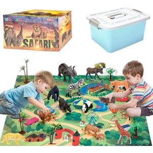 BOLZRA Safari Animals Figures with Activity Play Mat & Storage Box, Realistic Plastic Jumbo Playset with Lion Elephant Jungle Wild Zoo Animals Toys for Kids Toddler 3-5, 22Pcs