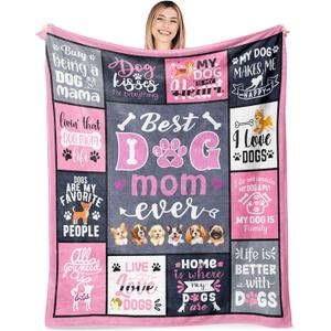 Dog Mom Blanket 60" X 50", Dog Mom Gifts for Birthday Mothers Day Chtistmas, Dogs Theme Gifts for Women Dog Lovers Owners, Soft Warm Cozy Flannel Throw for Bed SOFE Office Travel