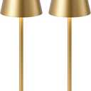 KDG 2 Pack Cordless Table Lamp, Portable LED Desk Lamps, 5000mAh Battery Operated, 3 Color Stepless Dimming Up, for Restaurant, Bedroom, Outdoor Camping, Coffee Shop, Night Light, Rechargeable (Gold)